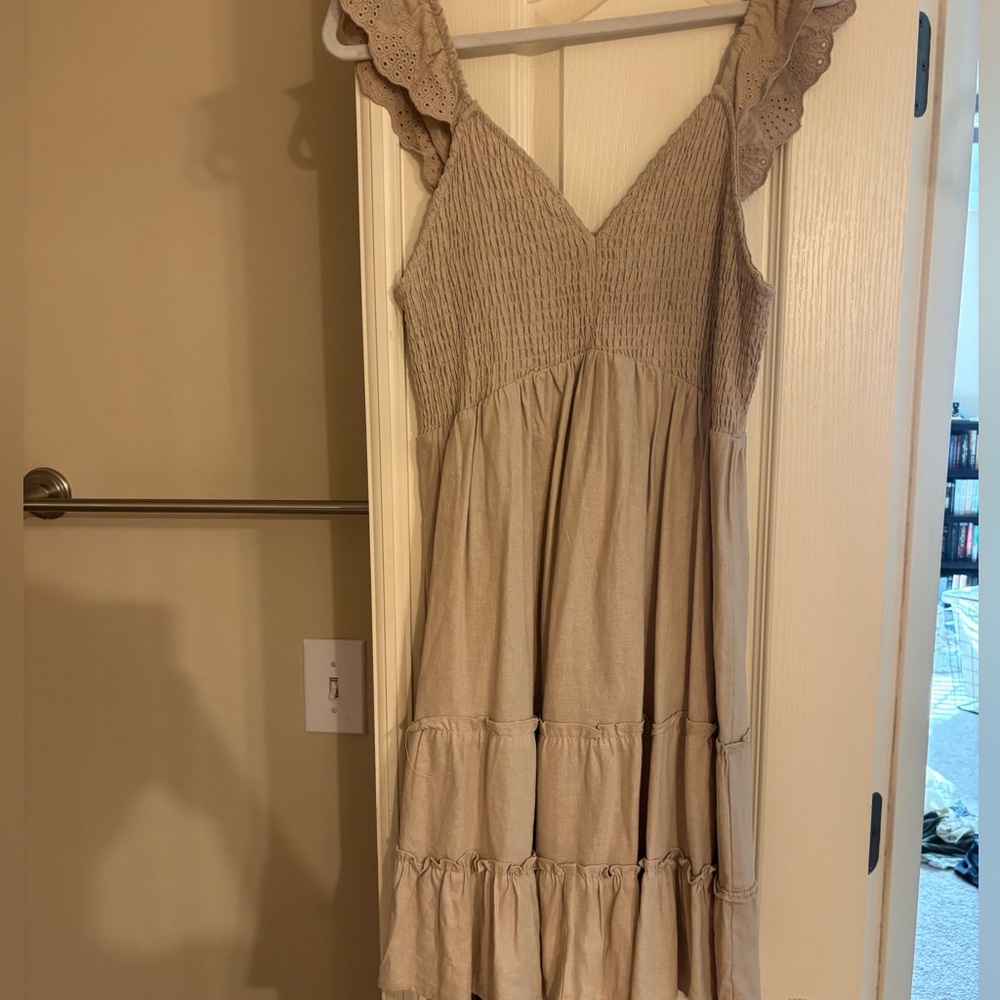 Tan Sleeveless Dress with Ruffle Straps